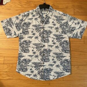 Porcini Men's 100% Silk Blue Gray Hawaiian Button Down Short Sleeve Shirt Size S